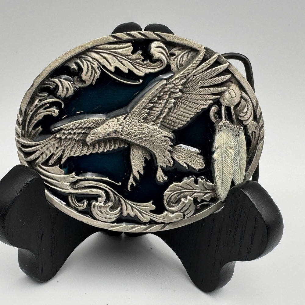 Vintage 1995‎ Siskiyou Buckle Co Eagle Pewter Belt Buckle Blue Enamel A-2 USA